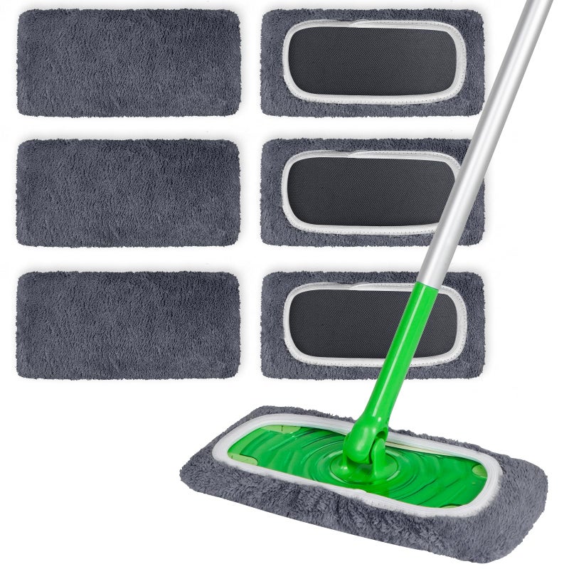 INFICRIME 6 Pack Reusable Microfiber Mop Pads Compatible with Swiffer Sweeper Mop  Dry Sweeping Cloths & Wet Mopping Cloths  Washable Mop Pads for Surface/Hardwood Floor Cleaning (Mop is Not Included) - Image 1